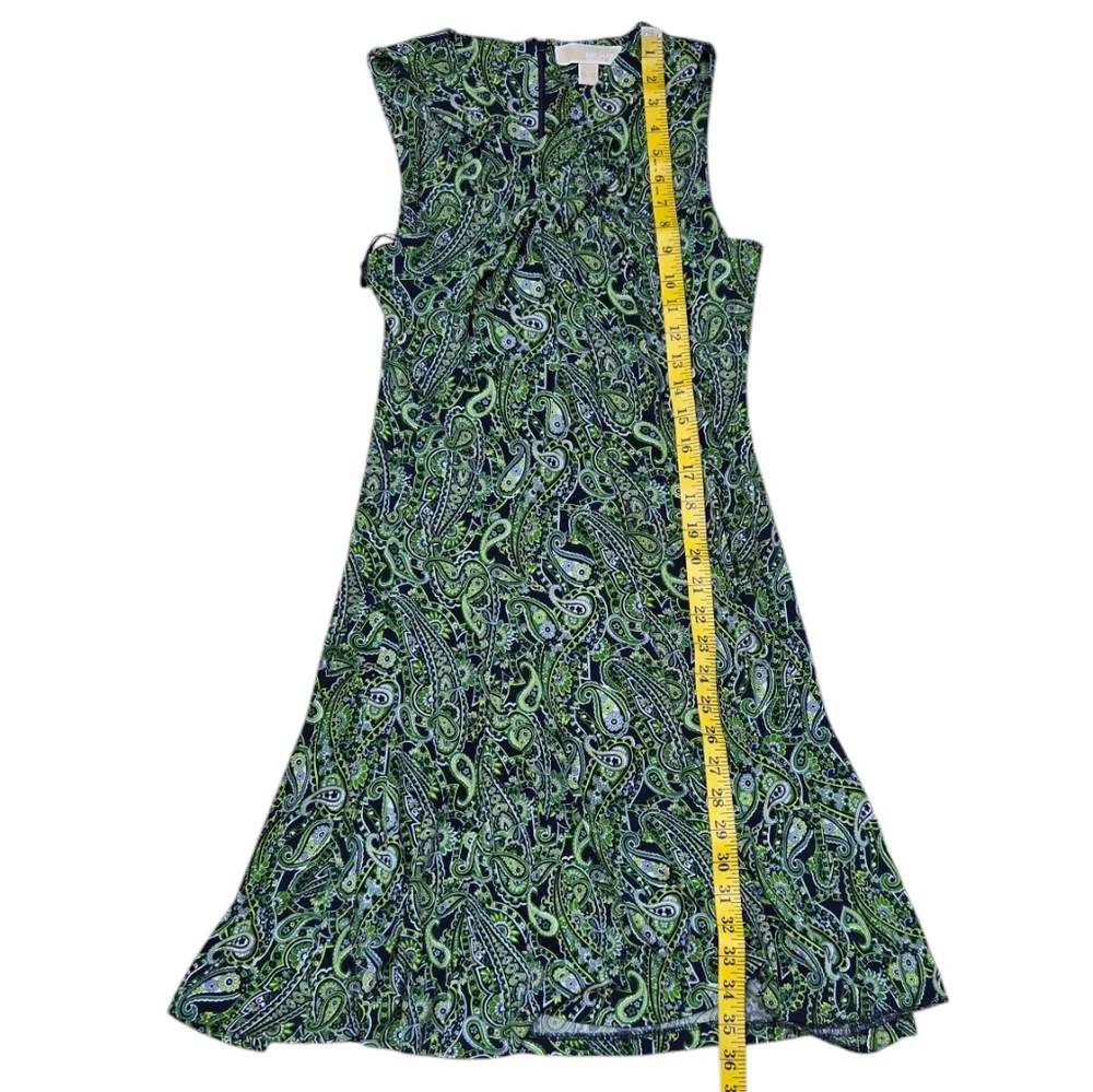 Michael Kors Halter Flare Green Paisley Crossover Neck Stretch Dress M
